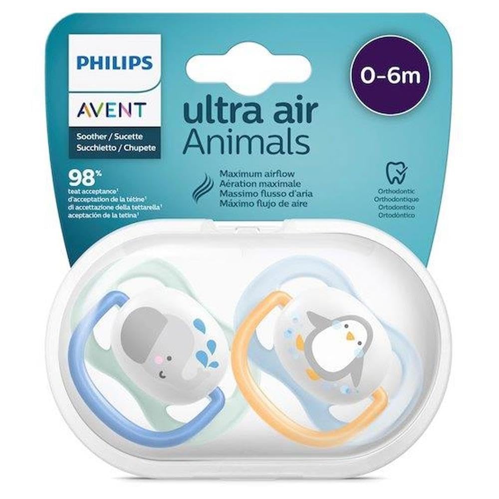 Philips Avent Ultra Air Animals 2 Ciucci In Silicone Per Neonati 0-6 Mesi - Elefante E Pinguino - 6