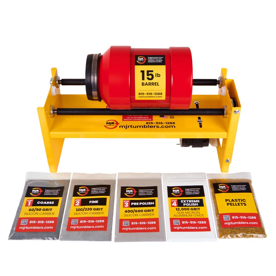 MJR Tumblers Commercial Duty 15lb Rock Tumbler w Free Grit Kit. Capable of Running 18 Different Barrel Sizes & Combinations. Unmatched Quality and