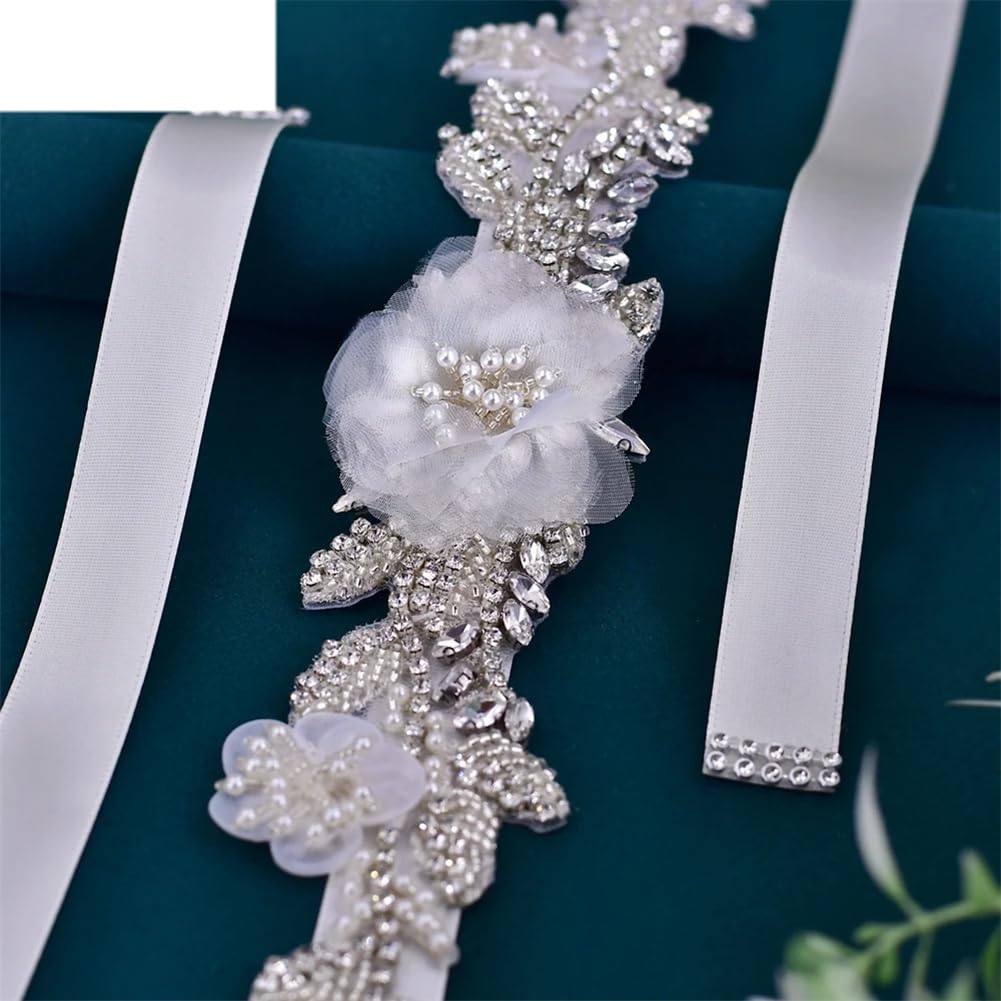 Cinturón de flores de boda con cuentas de organza y diamantes de imitación para mujer