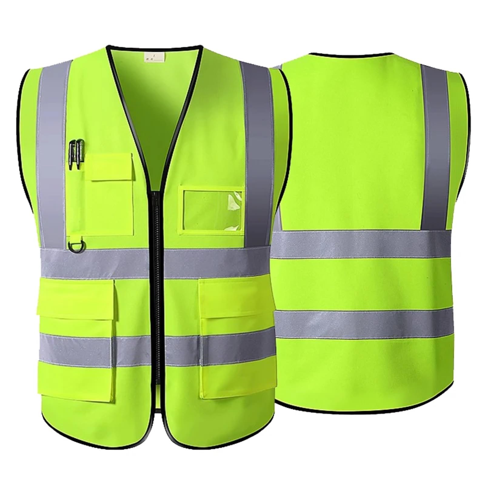 ByNGSDCC Reflective Safety Vest with Zipper & Pockets - High Visibility Construction Workwear(Fluorescent Yellow)