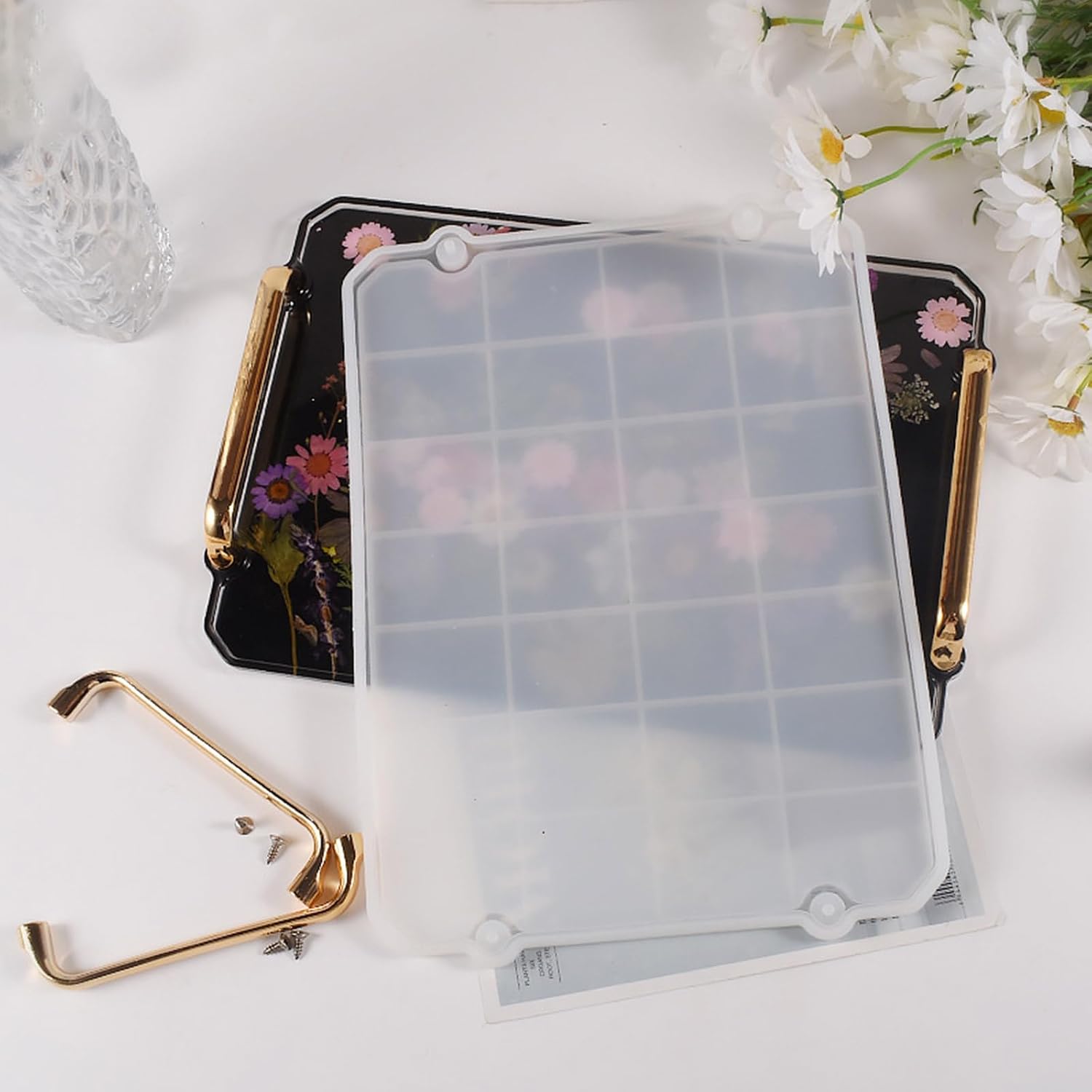 Crystal Resin Large Rectangular Tray Silicone Mold Silicone Resin Tray Mold Gold Handle Jewelry Accessories image 5