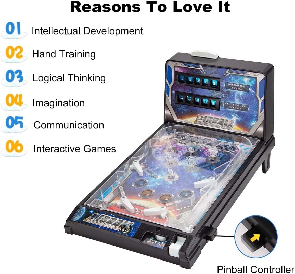 Desktop Pinball Machine Retro Arcade, Electronic Pinball Ball Shooting Game with Light Music and Scoreboard, Classic Pinball Toy for Kids and Adults