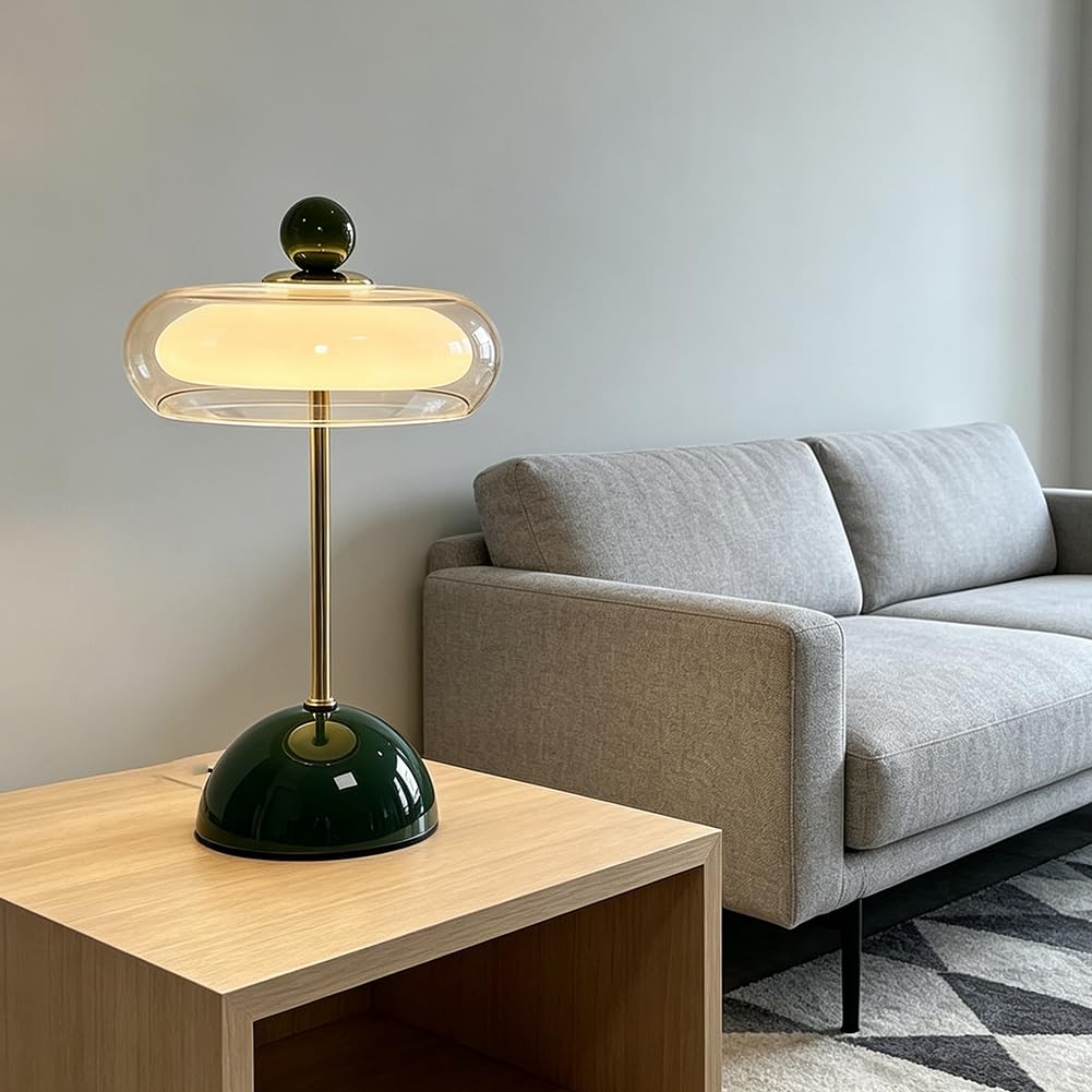LED Tischlampe Kabellos Glaslampenschirm Pilz Lamp Batteriebetrieben USB Aufladbar Ohne Kabel Nachttischlampe Dimmbar mit Touch Control Mushroom Lamp Modern Dekoration lnnen und Außen,Grün