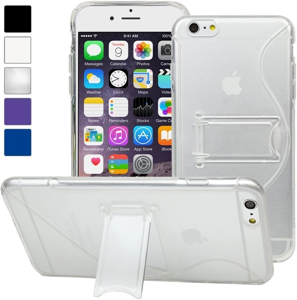 Iphone 6 Plus Case, Powertrue S-line Slim TPU Case with Kick-standDurable, Protective TPU Case with Foldable Stand for Apple Iphone 6 Plus 5.5 - Clear