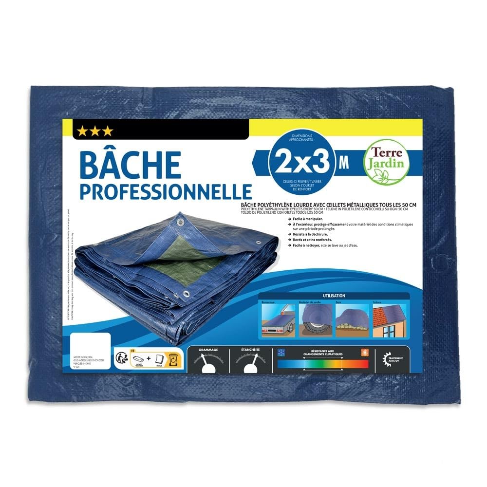 TERRE JARDIN Bâche Professionnelle 120g/m2 polyéthylène œillets métal