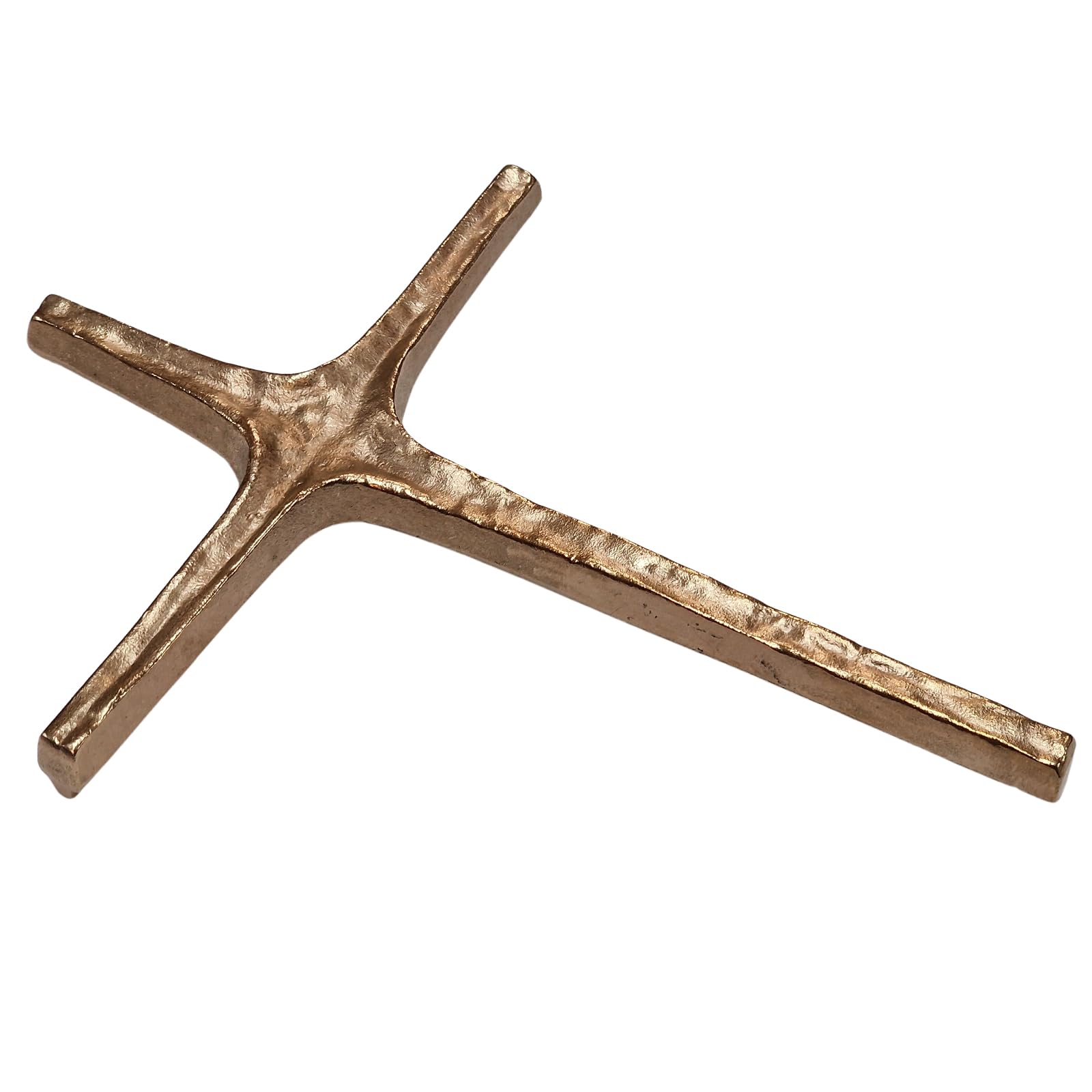 Herzmensch Modernes Wandkreuz gold aus massiver Bronze 18 x 23 cm als Hauskreuz und Segnungskreuz von Christoph Fischbach zum Aufhängen