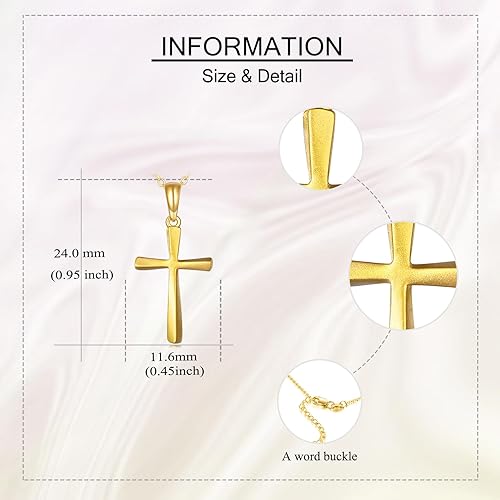 Miniatura 5 de ELFRONT Collar de cruz de oro macizo de 14 quilates para mujer, delicado collar con colgante de cruz de árbol de la vida, joyería religiosa, regalos