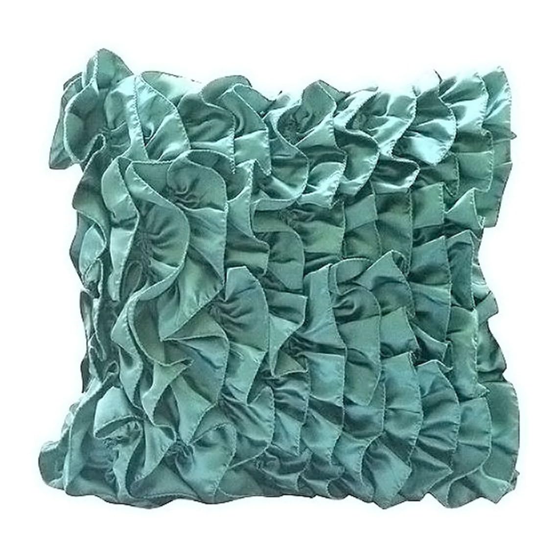 The HomeCentric Classic Teal Blue Cushion Cover 40x40 cm (16x16 inch), Vintage Style Ruffles Shabby Chic Cushioncases, Bed Throw Satin Pillow Case, Contemporary Cushion for Bed - Vintage Teals