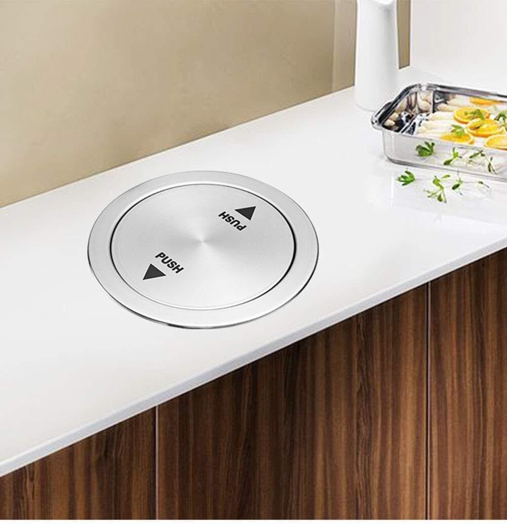 Round Built-In Countertop Trash Can Lid Stainless Steel Balance Flap Cover For Kitchen Bathroom Office