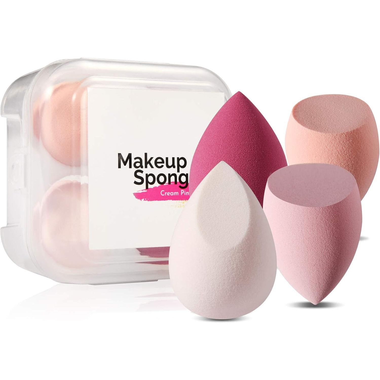 FUIN 4 Pack Makeup Sponge, Makeup Blender Set with 1 Sponge Holder Case, Washable Non Latex Foundation Sponge, Use Dry and Wet Both, for Liquid, Cream and Powder, Super Soft Wonder Blender, 4 Color