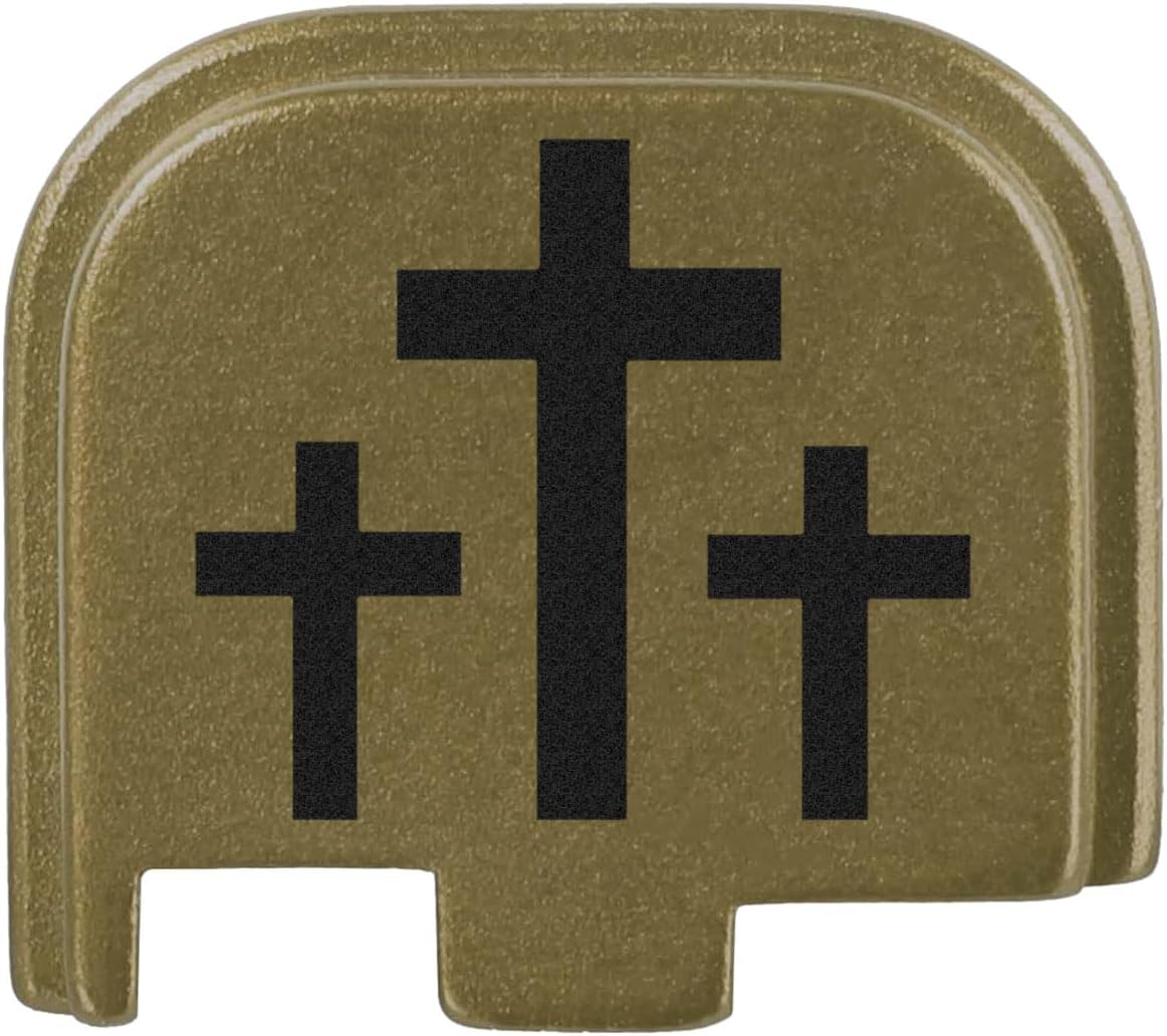 NDZ Performance Slide Cover Back Plate for Glock 43 43X 48 & PSA Dagger Micro – Aluminum Upgrade with Black Engraving – 3 Crosses – Olive Drab Green