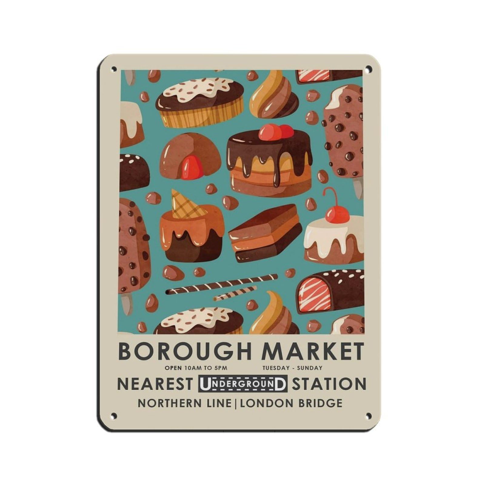 Borough Market, Kitchen Poster (2) Tin Sign Vintage Metal Pub Club Cafe Bar Home Wall Art Decoration Poster Retro 12x16inch(30x40cm)