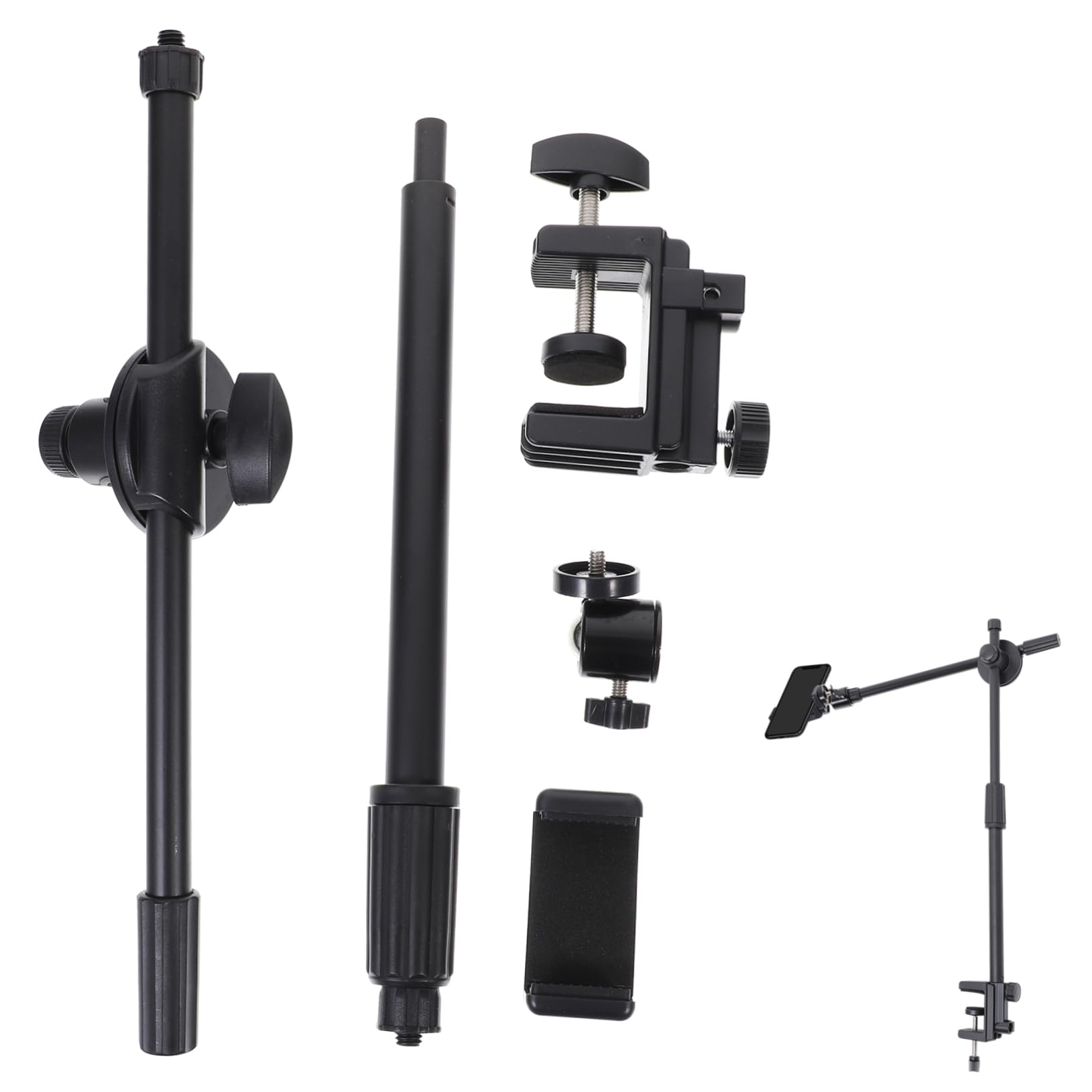Soporte para Teléfono Celular Telescópico de Escritorio y Cama, Ajustable Rotación 360°, Accesorio Superior para Grabación y Transmisiones, Compatible para Uso Multifuncional, Color Negro