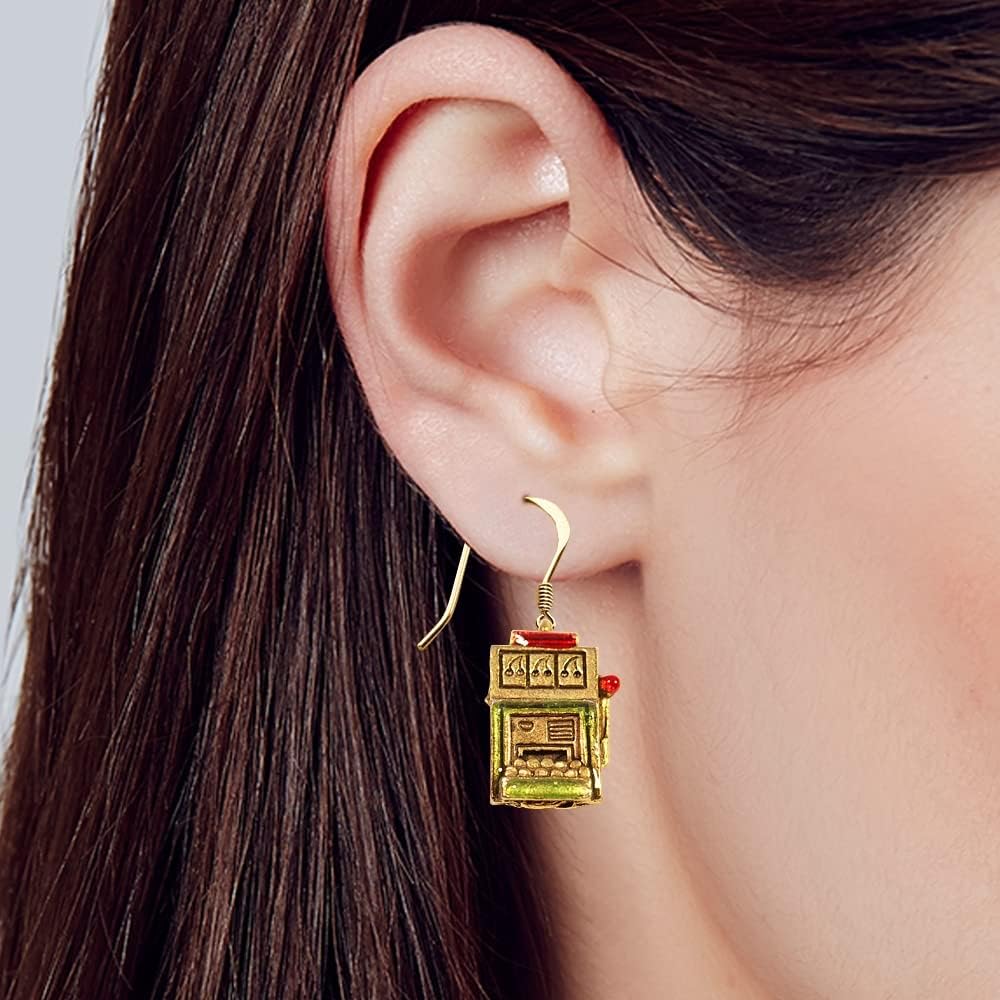 Whimsical Gifts Handpainted Casino Charm Earrings Collection | Handmade in USA | Antique Gold or Silver Finish | French Wire Hooks | Lead-free Pewter