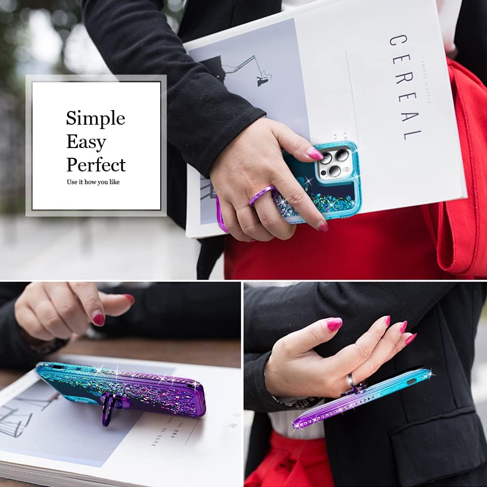 Silverback for iPhone 15 Pro Max Case with Ring, Moving Liquid Holographic Sparkle Glitter Case with Stand, Girls Women Bling Diamond Protective Case for iPhone 15 Pro Max 6.7'', Purple - Image 6