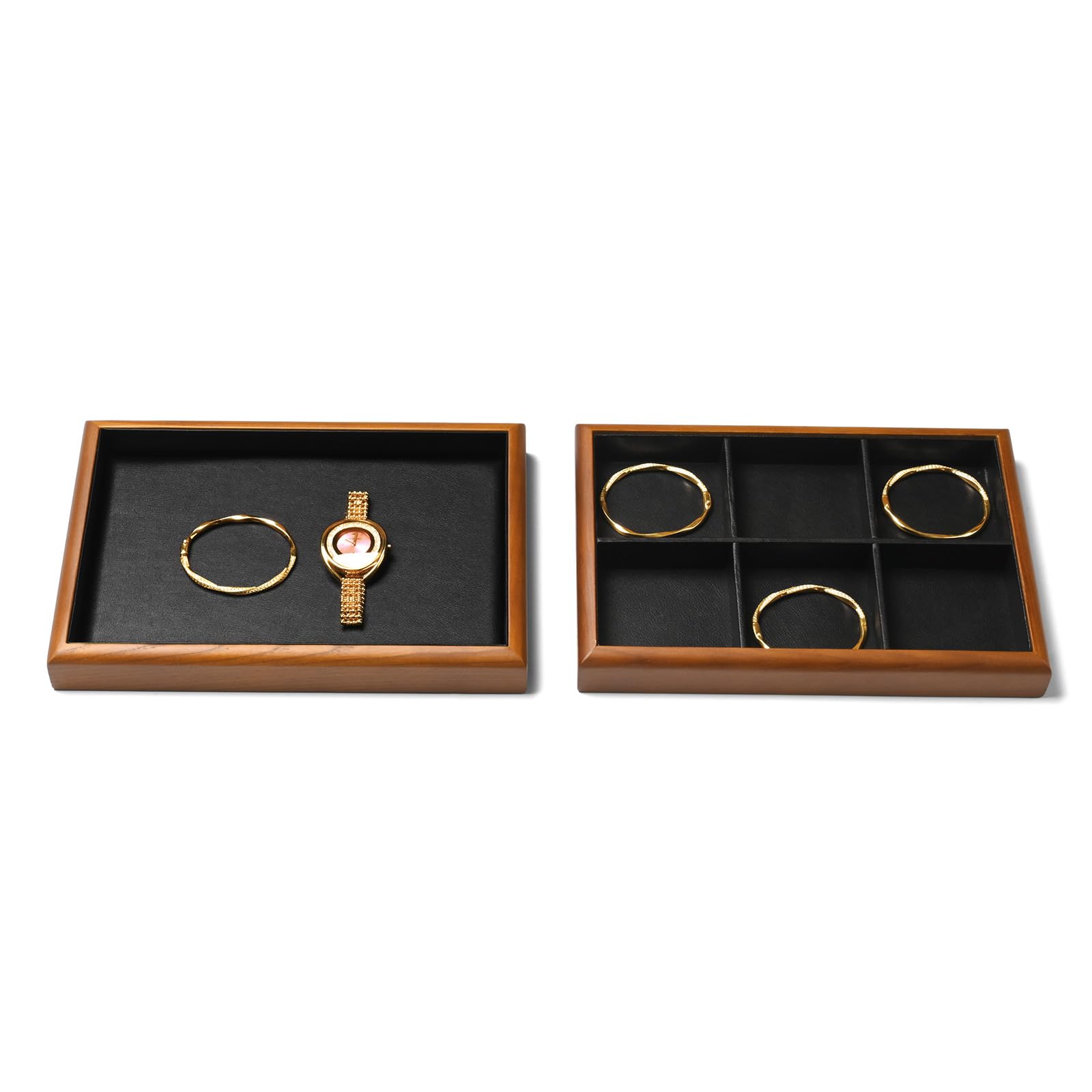 Bandeja de madera para joyas, organizador de joyas para cajón, apilable, bandeja para joyas (negro)