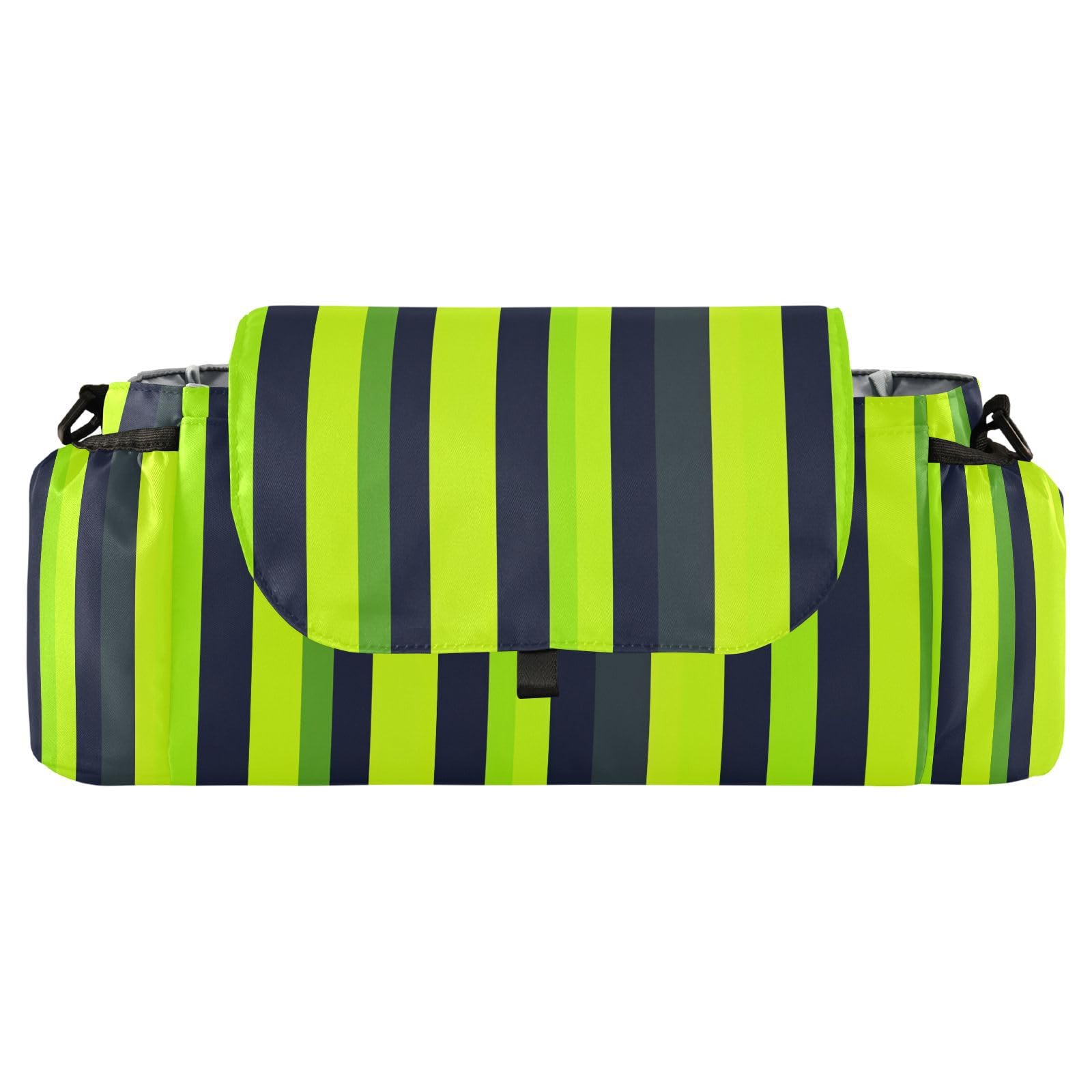 miaozhen Stripes Lime Green Navy Blue stroller organizer accessories large storage caddy zippered pocket carrito para acesorios para baby