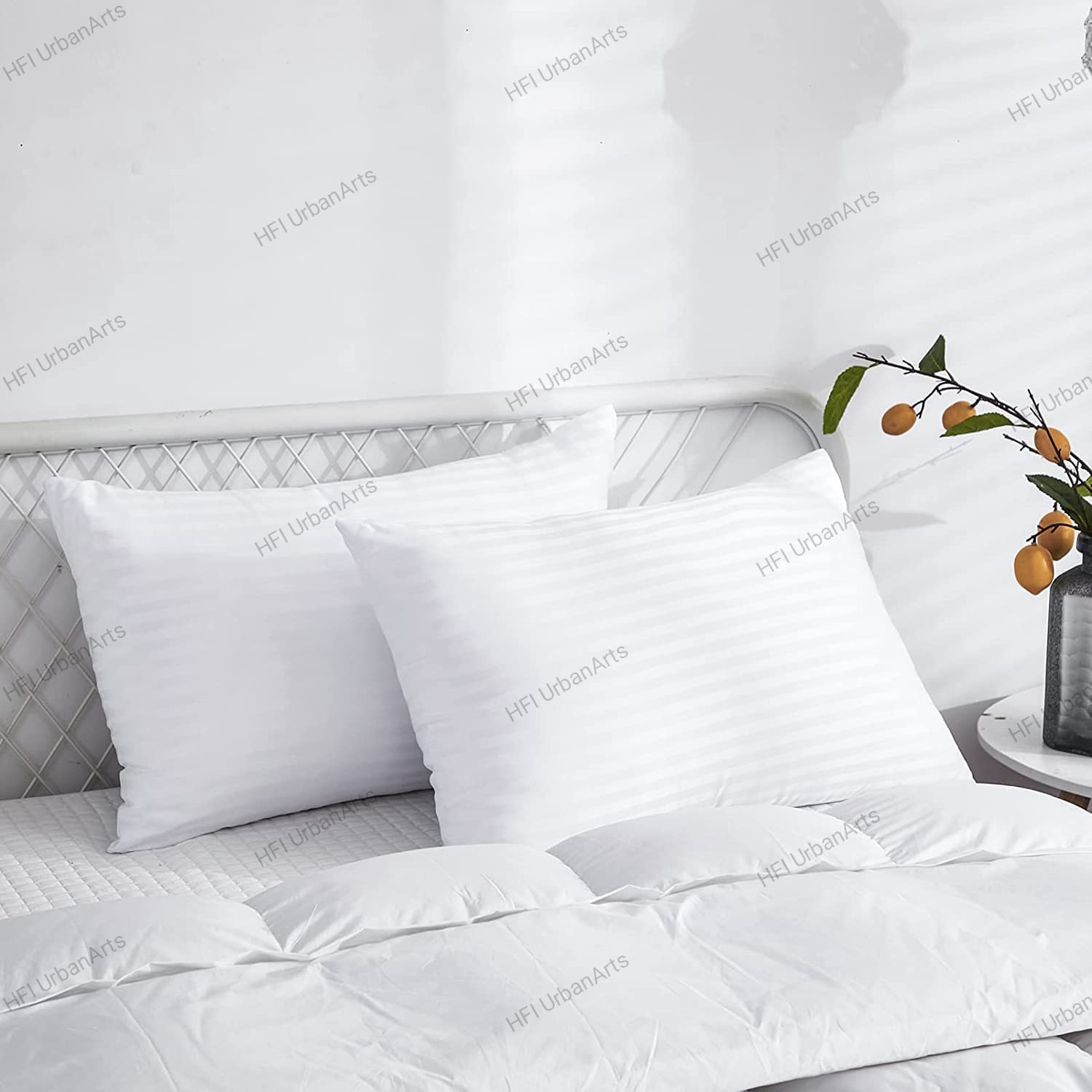 HFI Urban Arts Striped Fabric Luxury Premium Pillows - Pack of 4 Pcs| 17 x 27 Inches| White | Conjugated Virgin Fiber Filling | Hotel Quality Linen (B09FT2B5DW) Amazon Price History, Amazon Price Tracker