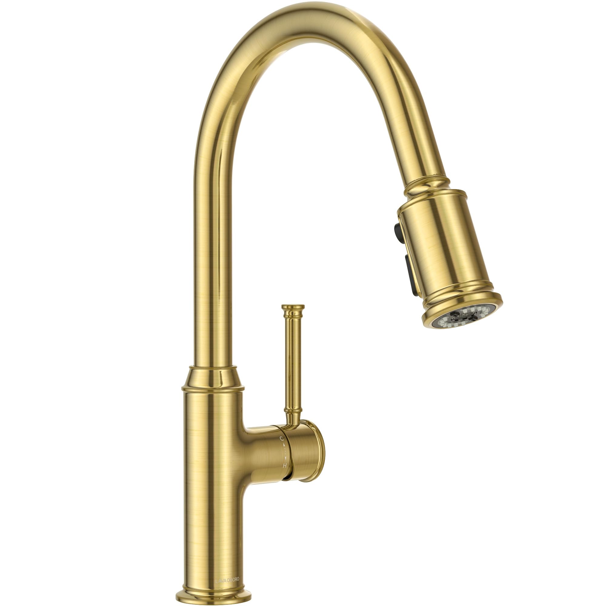 Lava Odoro Curtura Gold Kitchen Faucet with Pull Down Sprayer, Single Handle Kitchen Sink Faucet with Magnetic Docking Spray 3-Function, Brass Faucet for Kitchen Sink 1 Hole and 3 Hole, KF421-SG-M