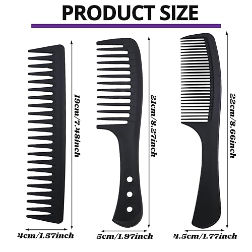 Miniatura 3 de Juego de 6 peines de dientes anchos grandes para desenredar el cabello, peine profesional de fibra de carbono para mujeres y hombres, cabello largo