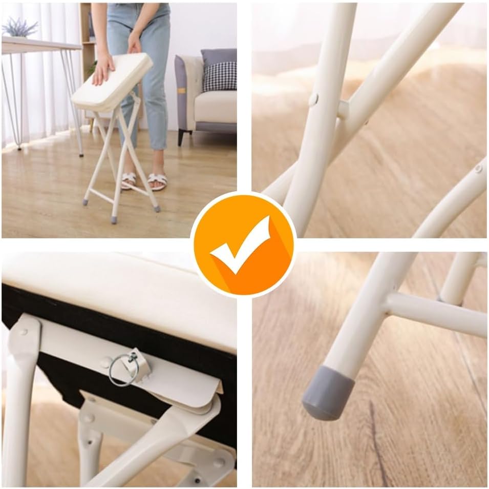 19インチ スクエア折りたたみスツール フットレスト付き - ポータブル 組み立て不要 バーチェア キッチン ホーム キャンプ用 -