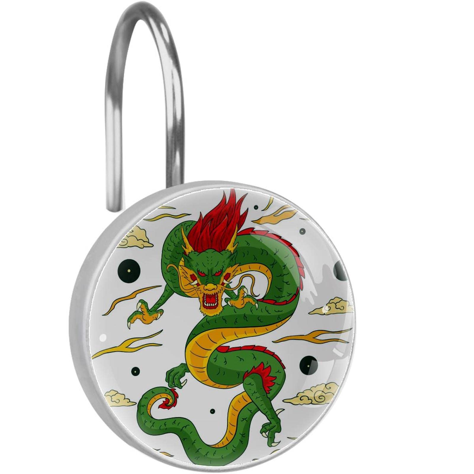 Crochets de rideau de douche dragon vert en acier lot de 12