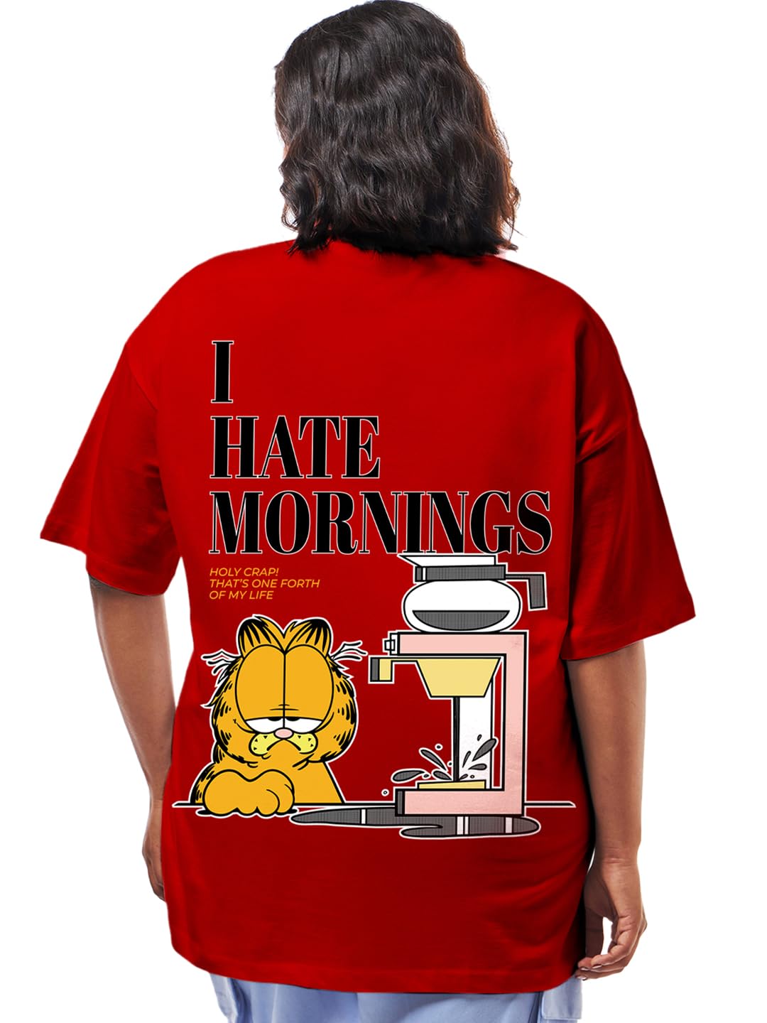 bewakoof Official Garfield Merchandise Women's 100% Cotton Graphic Print Oversized Fit Round Neck Plus Size T-Shirt-picture-12