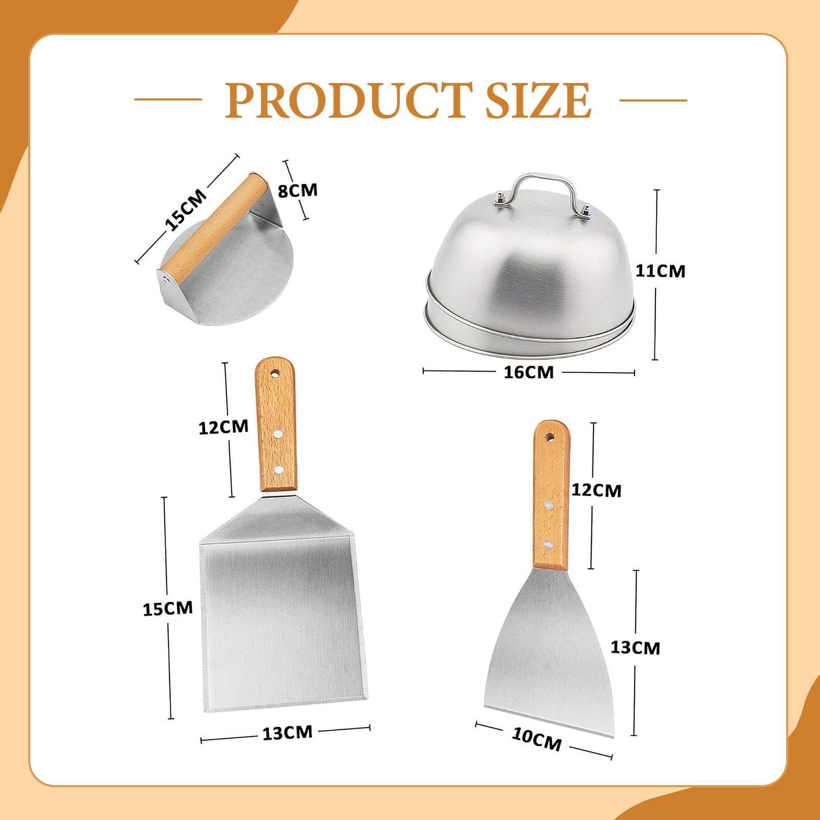 2 Pezzi Spatola BBQ Kit Accessori Barbecue Giraverdure Griglia Acciaio Inossidabile Manico in Legno Ergonomico Adatto per Picnic Cucina All’aperto Eve, 5 Pezzi