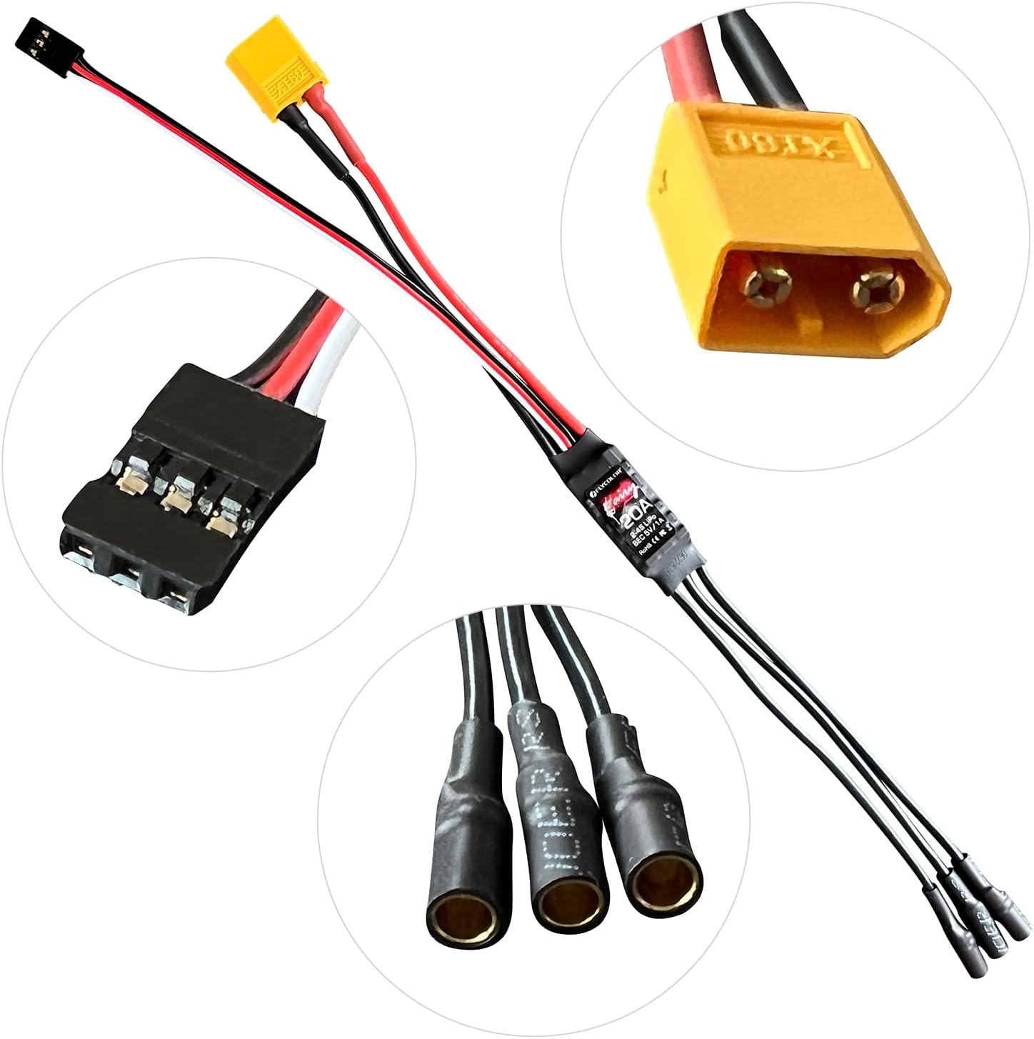 HAWK'S WORK Flycolor 20A Brushless ESC, Motor Electric Speed Controller for Multi-Rotor DIY Drone with XT60 & 3.5mm Bullet Plugs (2 Pack) : Toys & Games