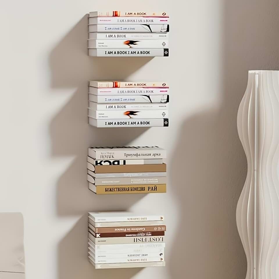 Prateleiras flutuantes para livros montadas na parede, invisíveis, flutuantes, estantes ocultas, de aço, para quarto, sala de estar, escritório, branco, 2 peças