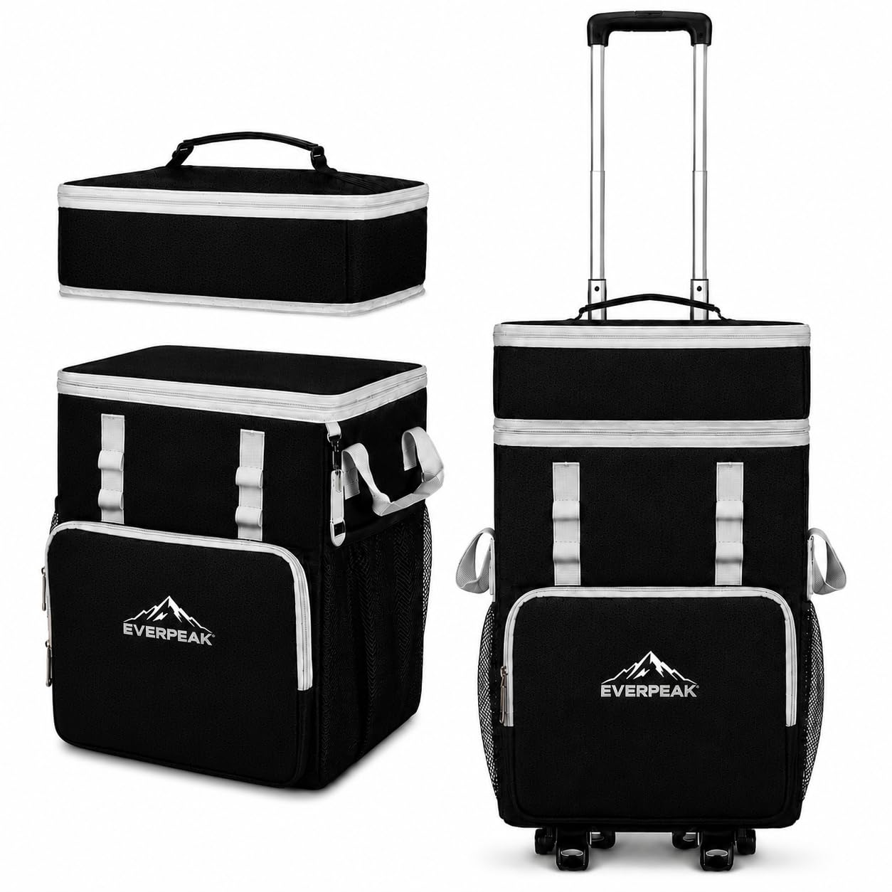 Photo 1 of **FACTORY SEALED**  EVERPEAK 72-Can Large Collapsible Soft Cooler with Wheels, Insulated Leakproof Cooler Bag with Handle, Removable Lunch Box Top, All-Terrain Wheels, Portable Cooler for Beach, Camping, Picnic, Travel