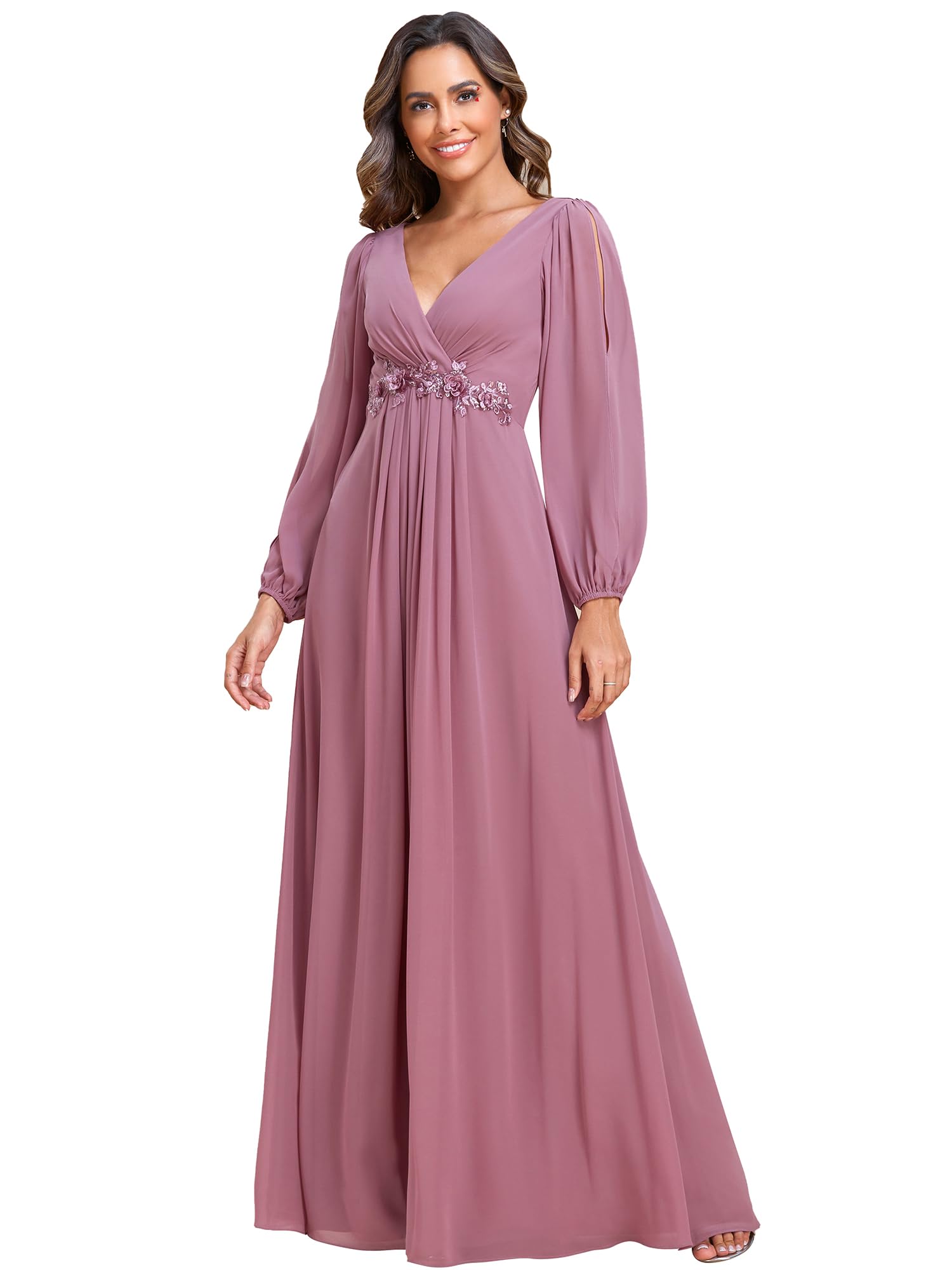 Ever-Pretty Vestito da Cerimonia Elegante Linea ad A Scollo a V A Abiti da Sera 00461 Orchidea 38