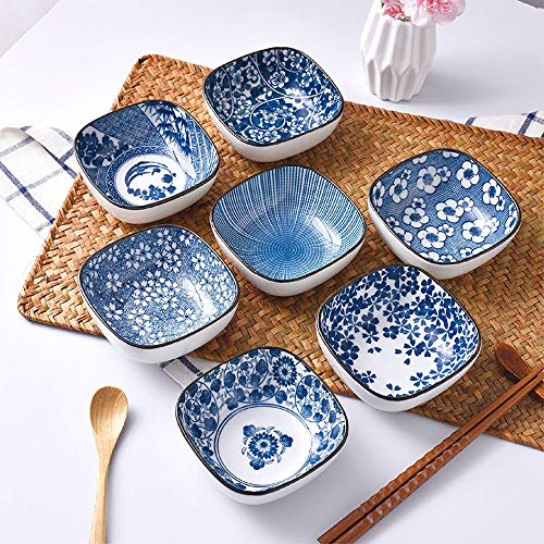 4 Pouces Céramique Ensembles de bols de plats floraux Bol de Service à Trempette de Sauce Chinoise pour La Vaisselle de Cuisine Petit Bol pour Salade Apéritif Dessert Ensemble de 4 par motif aléatoire Cover