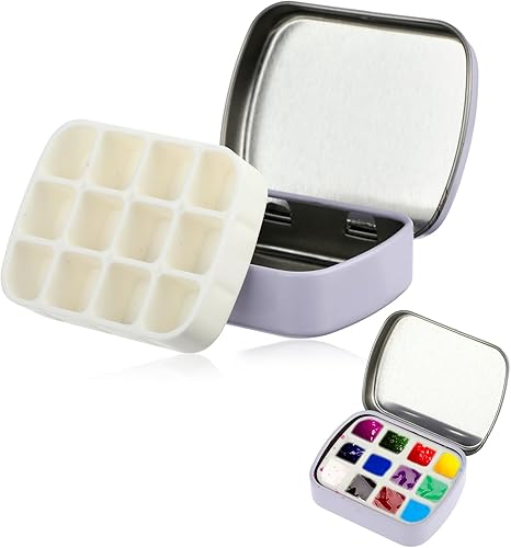 Mini paleta de lata de pintura, caja de paleta de acuarela portátil de 12 pozos de acero inoxidable, pequeña paleta de pintura de mezcla,