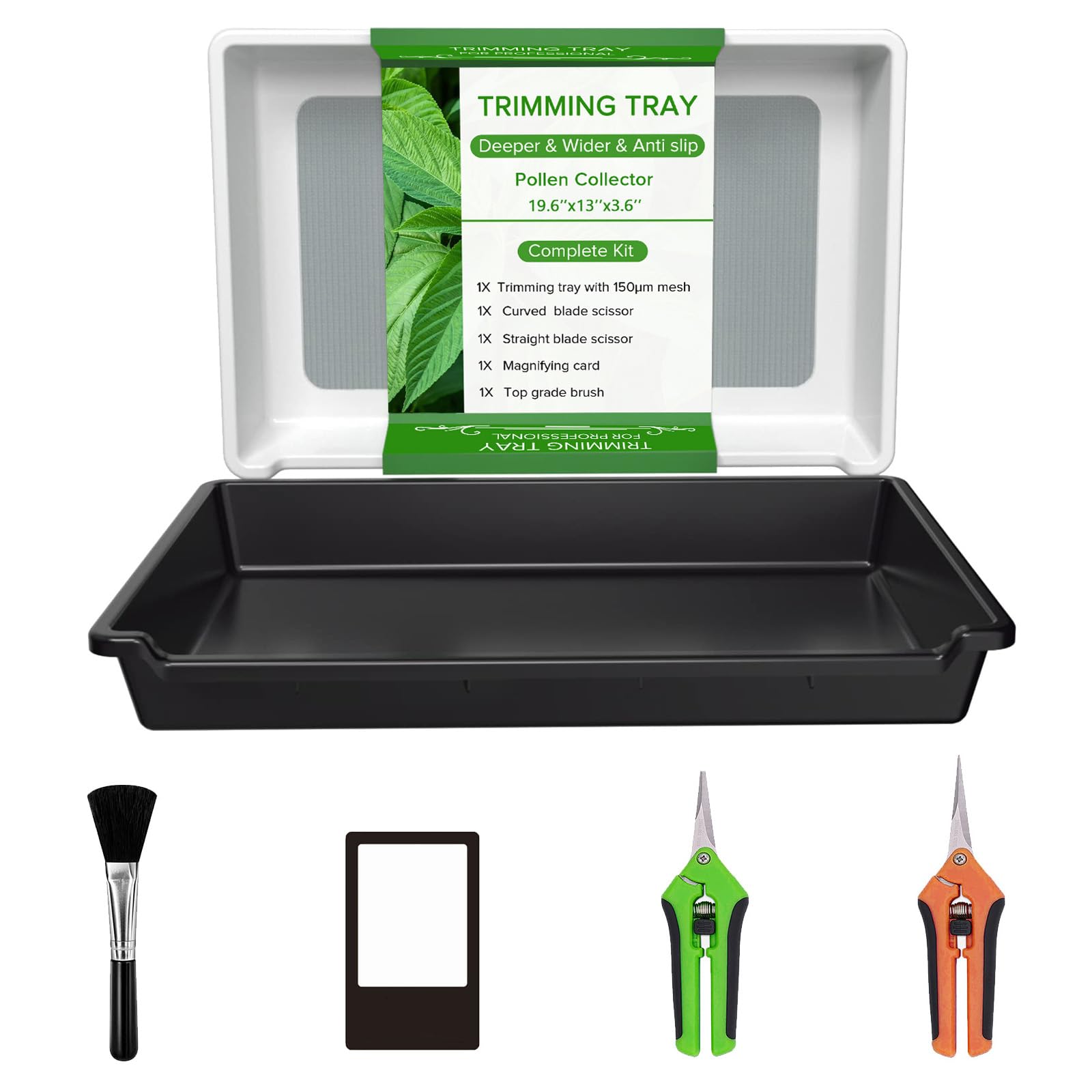 HAMON Trimming Tray Professional mit 150 Mikron Pollensieb, Dry Sift Sieb Trimm Set mit 2 Scheren und Bürste, Lupe, Trimmschalen Set für Pollen und Kräutersieb