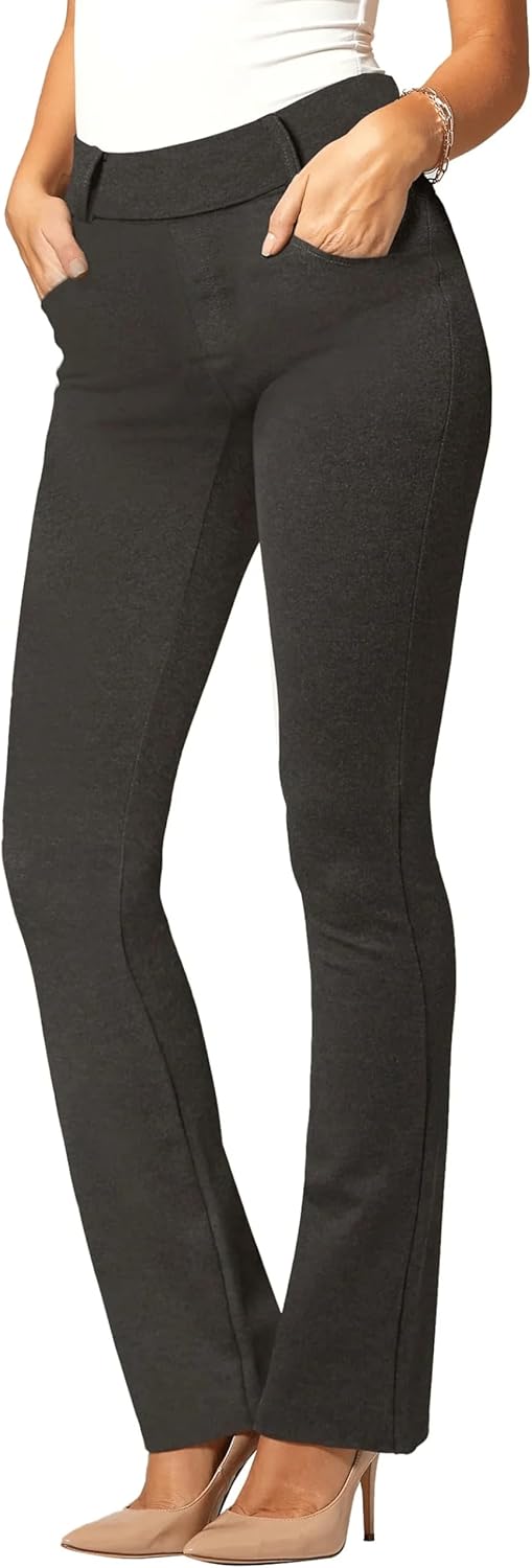 Stretch Slacks for Women - Wear to Work - Tummy Control Waistband - Bootcut Dress Pants with Pockets (Available in Plus Size)