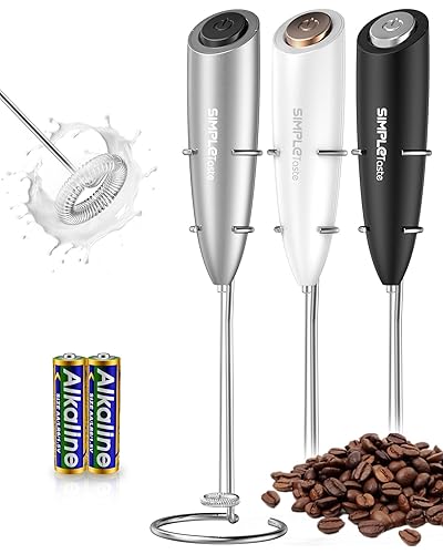 SIMPLETaste Milk Frother Handheld Battery Operated Electric Foam Maker, Drink Mixer with Stainless Steel Whisk and Stand for Cappuccino, Bulletproof Coffee, Latte