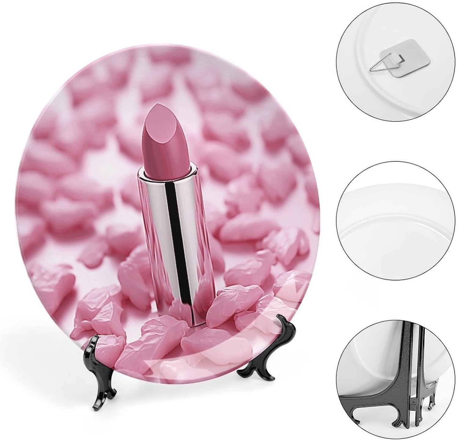 Lipstick Pattern Ceramic Plate 10inch Decorative Bone China Wall Hanging Ornament Plates Bohemian Style Dinner Plate with Display Stand Cabinet Display Plates for Home Art Decor