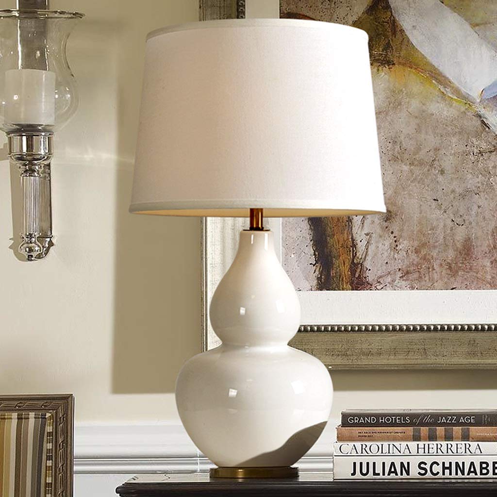Lampade da tavolo in ceramica, Bianco zucca Lampada da tavolo for comodino Comodino Camera da letto, americano Semplicità Desk Lamp con tessuto bianco Ombra 25 '' Altezza