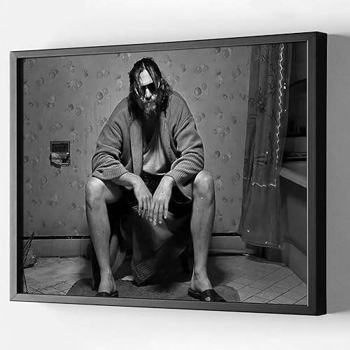 Vista 4 de Quarut Arte de pared divertido enmarcado en negro de la película para el baño, humor en blanco y negro, póster de Lebowski grande, impresiones