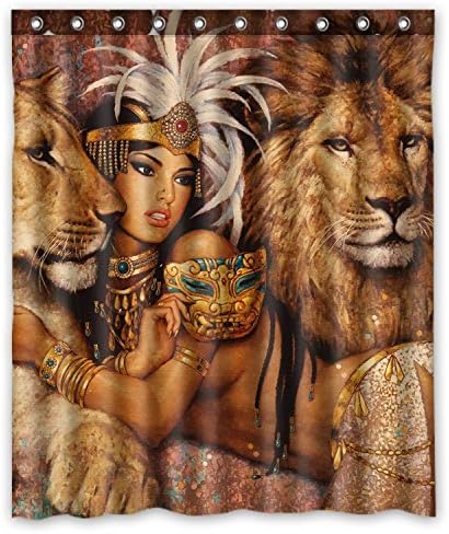 African Woman and Lions Beautiful Woman Bathroom Waterproof Shower Curtain Size 60x72 Inch