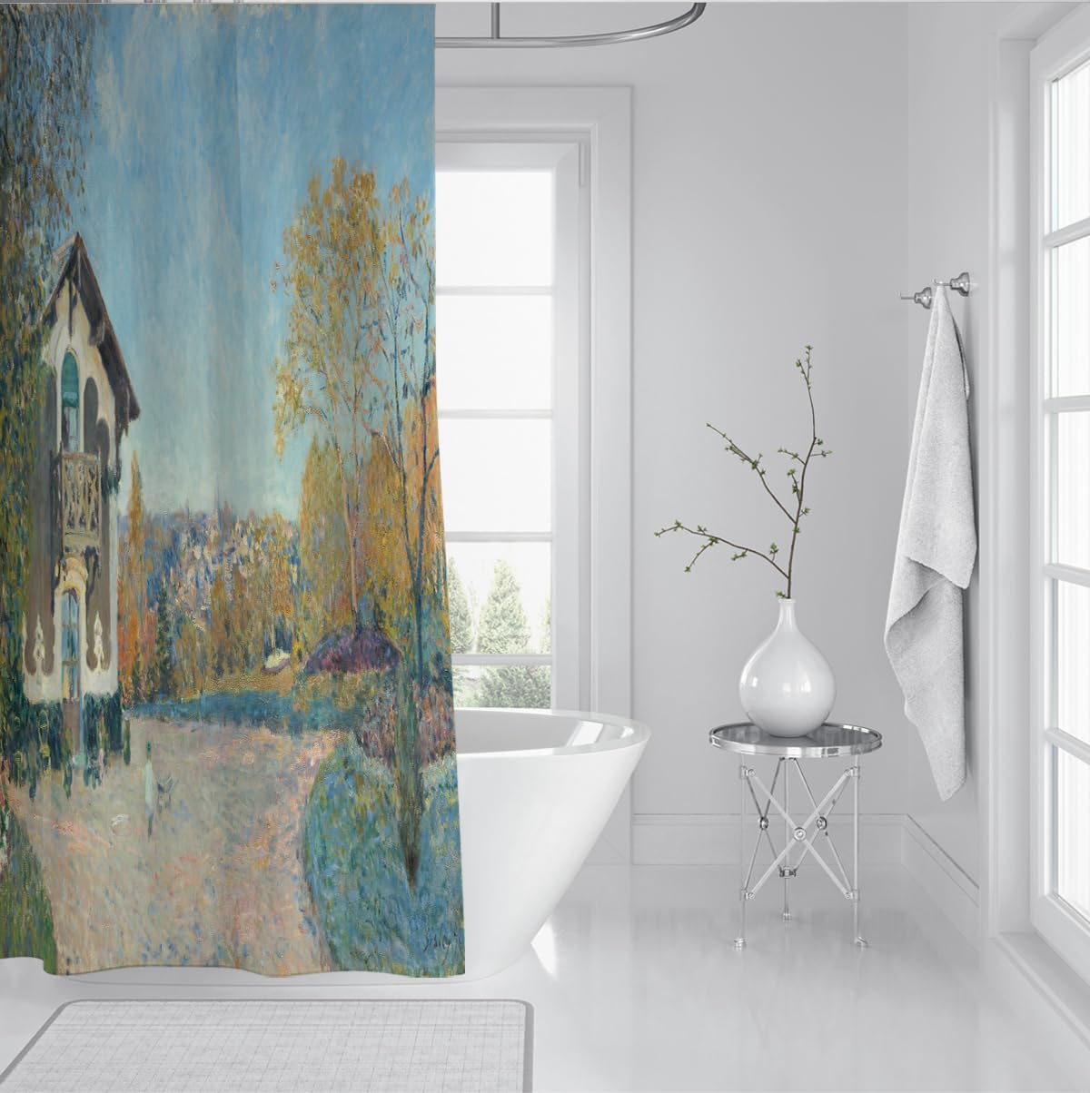 Decoración Azul de Cortina de Ducha Vista a la Ciudad 200x200cm