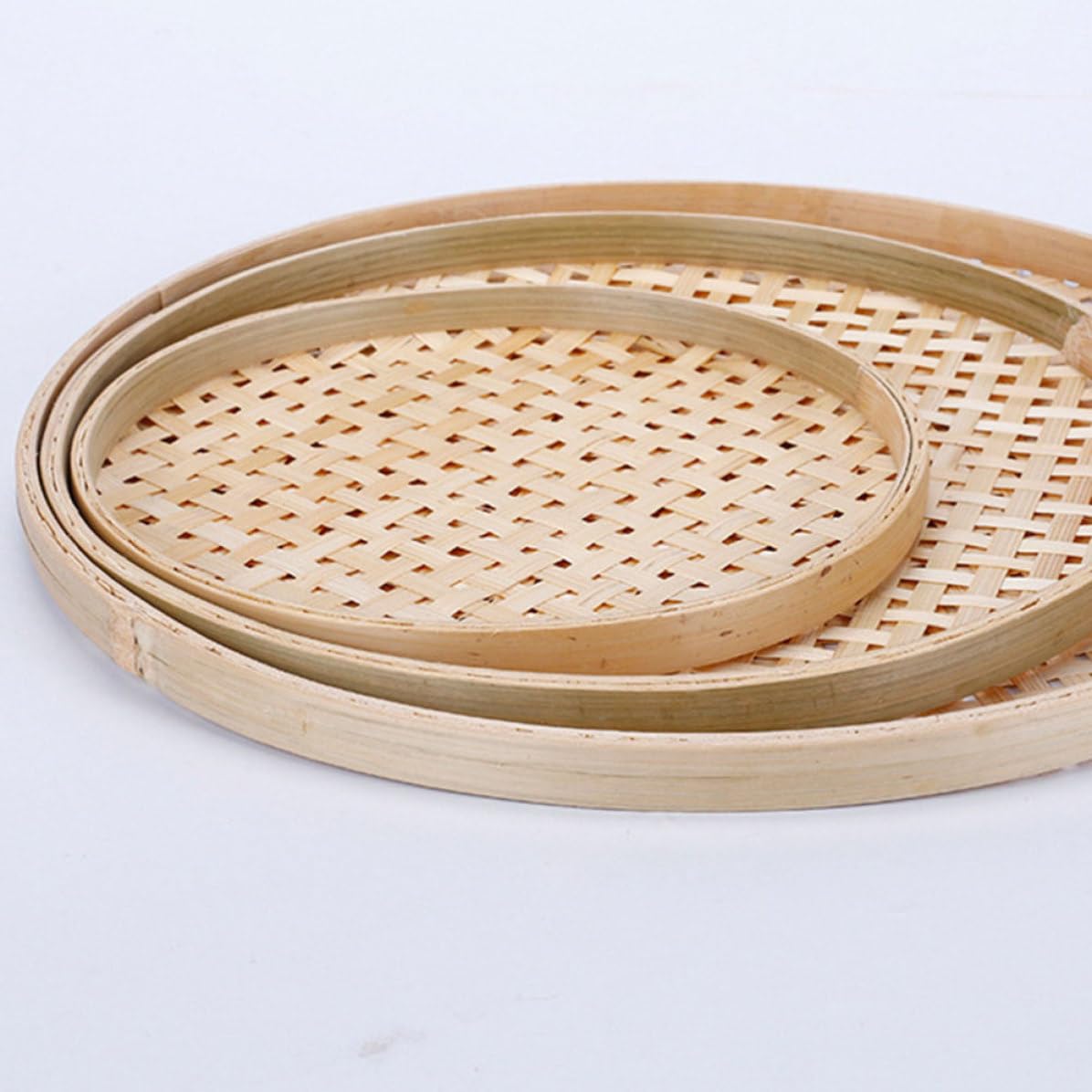 Cesti in Bambù Intrecciati Artigianalmente 2 Pezzi, Forma Rotonda, Tessitura Artistica Naturale, per Cucina e Decorazione Casa Fattura