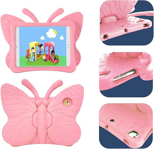 Miniatura 4 de Feitenn Funda para iPad para niños, diseño de mariposa de dibujos animados 3D, no tóxico, EVA, peso ligero, a prueba de golpes, con soporte para