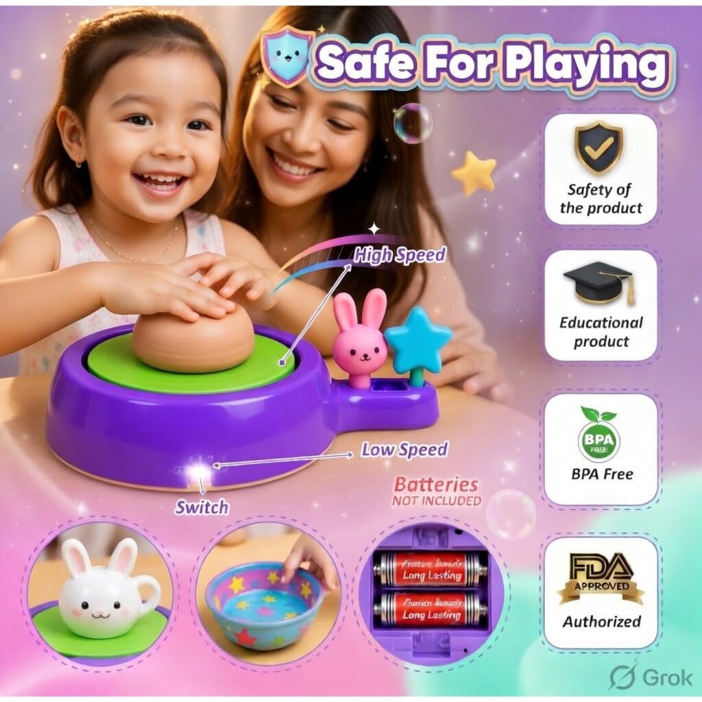 FUN NATION Pottery Making Kit for Kids | Battery Operated Pottery Wheel with Clay, Tools, Paints & Brushes | DIY Art & Craft Kit | Creative Gift for Boys & Girls 2