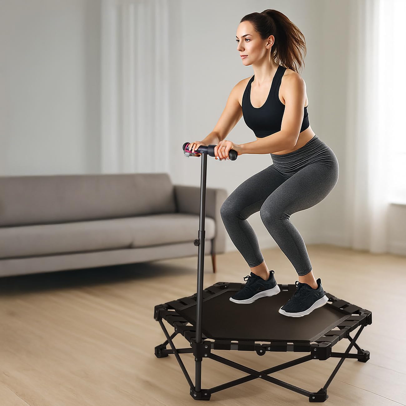 Speeron składana trampolina fitness dla dorosłych z uchwytem, 106,5 cm, czarna