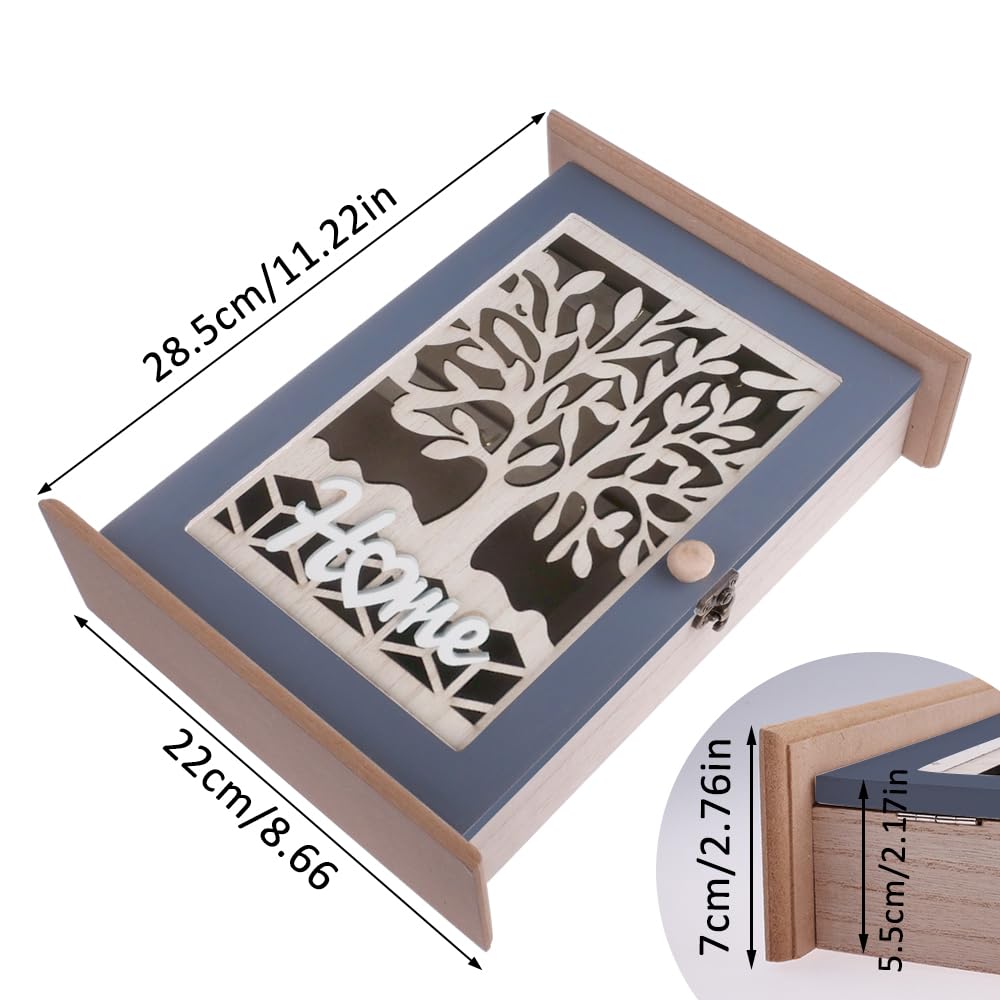 Schlüsselkasten Sparkasten Schlüsselschrank Holz Schlüsselkasten Modern mit Lebensbaum Schlüsselschrank 6 Schlüsselhaken für Eingang,Flur,Büro Schlüsselhalter 28.5 * 22 * 7cm