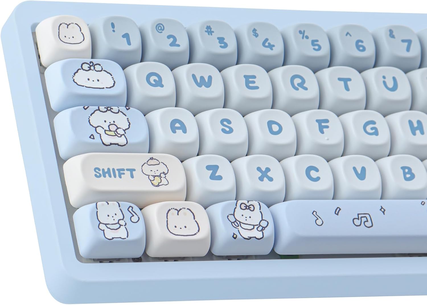 PBT MOA Keycaps - Cute Custom Keycap Set, 139 Keys, Dye-Sublimation for 61/64/68/84/87/100/104/108 Cherry MX Mechanical Keyboard (Band Puppies)