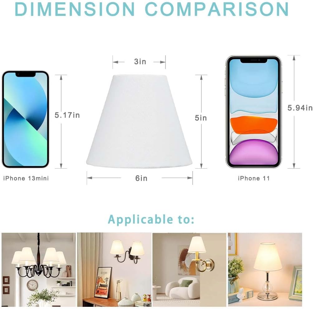 Lampwell NICO Off White Clip on Chandelier Lamp Shades Set, Small Mini Barrel Lamp Shades, 6"3"H5", Linen, FOR CANDLE BULB AND SMALL GENERAL BULB