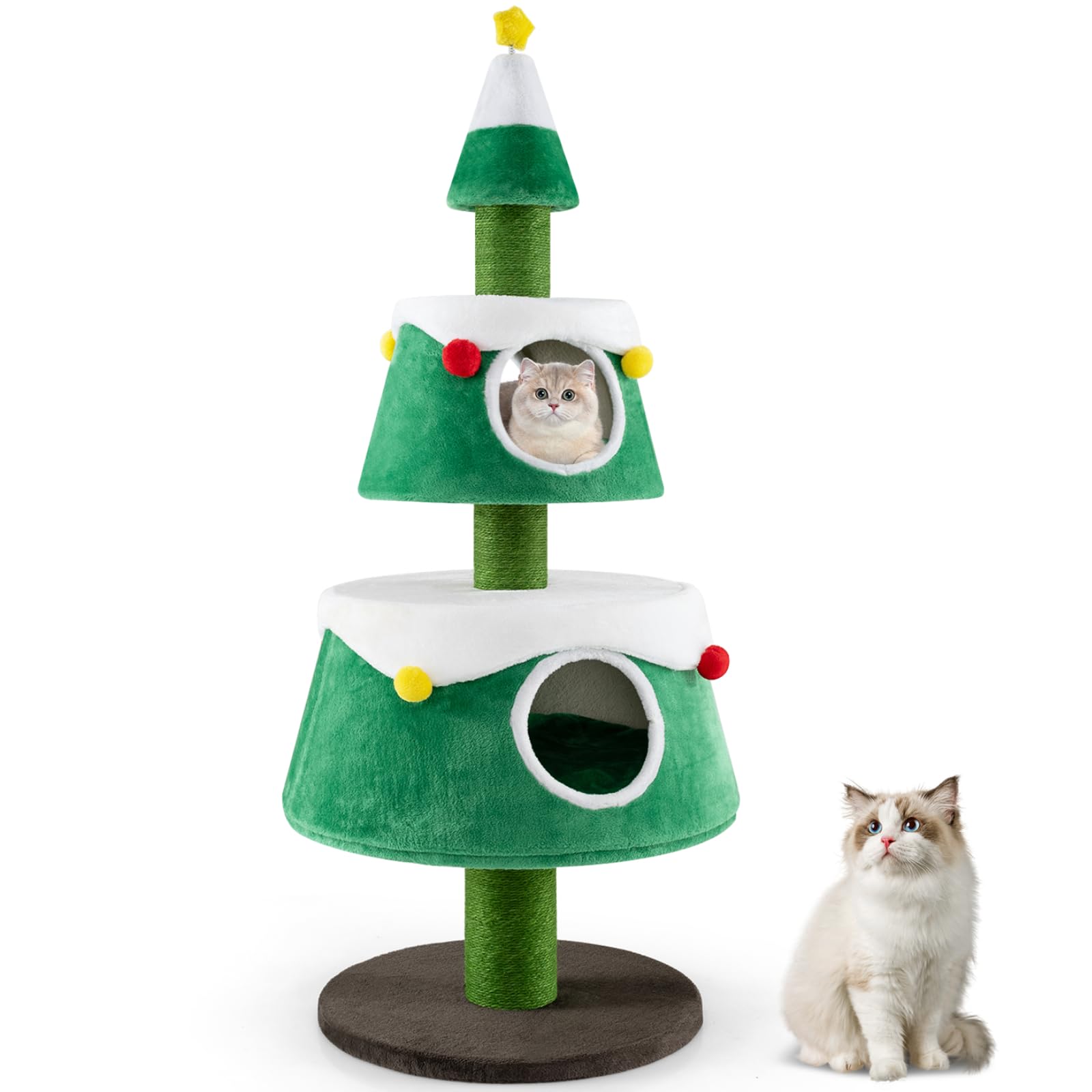 Maxmass Christmas Cat Tree, Kitten Activity Center with Sisal Scratching Post and Washable Mat, Indoor Cats Tower for Bedroom Living Room Pet Store (Green, 70 x 70 x 153 cm)